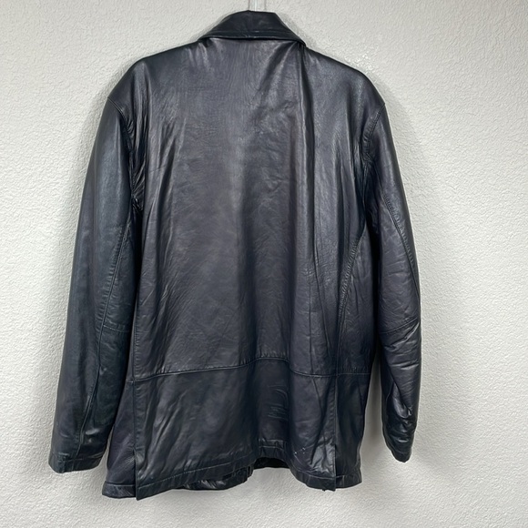 Kenneth Cole Black Leather Full Zip Bomber Jacket Zip Pockets Sz L - Picture 4 of 16